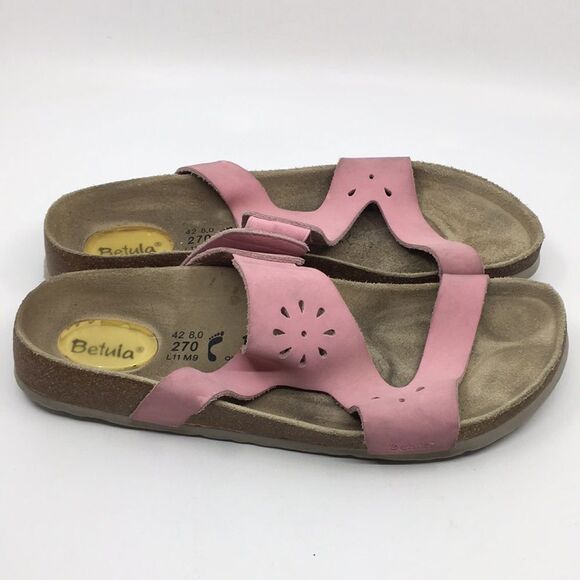 Betula By Birkenstock Pink Suede Floral Laser Cut Sandals EU 42 Narrow Width - Picture 2 of 16